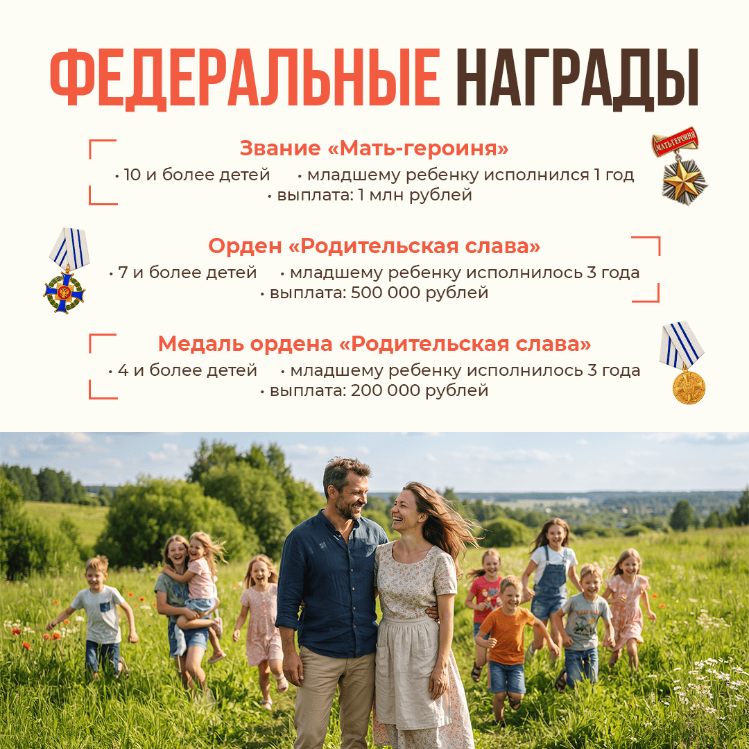 Государственные и региональные награды для многодетных семей